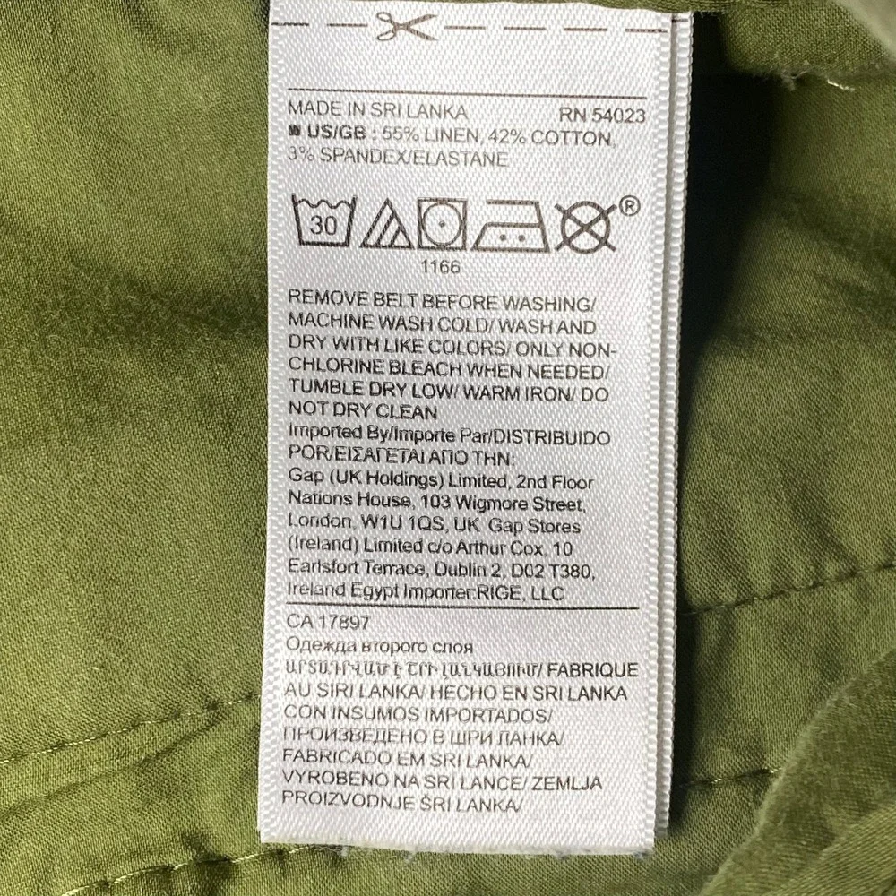 Banana Republic Womens 10L Wide Leg Pants Olive Green Linen Blend Belted Utility